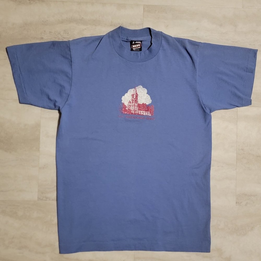 Vintage First Congregational Church Blue T-Shirt